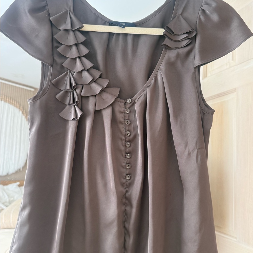 Silky gray Ruffle-Accent Women's Top